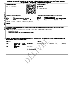 Certificat BIO